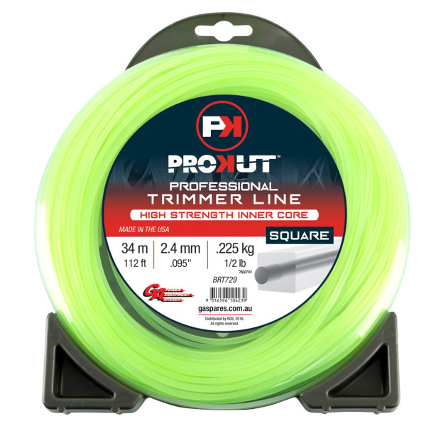 PROKUT TRIMMER LINE SQUARE GREEN .095 2.4MM 1/2 LB 34M DONUT
